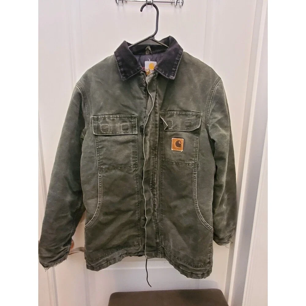 Vintage Carhartt C26 MOS Moss Green Arctic Quilt Lined Work Jacket Coat Small S